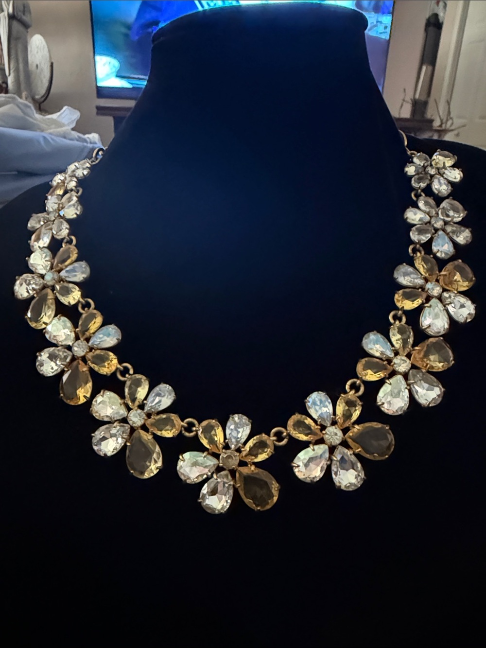 Jcrew SPECTACULAR citrine and clear crystal flowers Statement Necklace